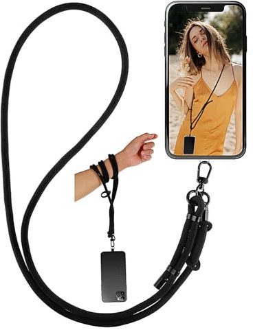 Tyqour Universal Phone Lanyard with Anti-Theft Tether Tabs - Adjustable Cell Phone Strap for Most Smartphone Cases, Men and Women (Black)
