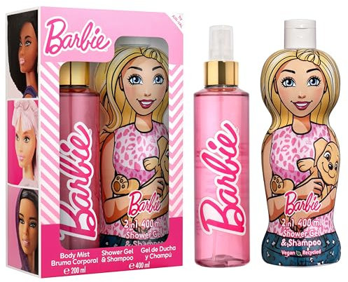 Barbie Baume de douche 400 ml et spray pour le corps 200 ml - Kit de soin pour enfants au parfum doux - Doux pour la peau et testé dermatologiquement - Coffret cadeau pour fille