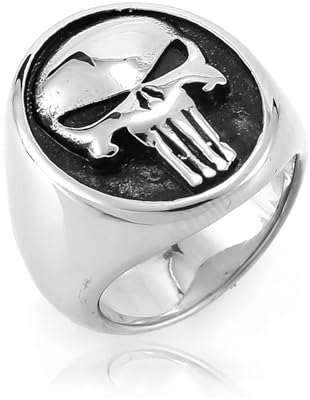 Hokech Vintage Edelstahl Punisher Totenkopf Ring für Männer Mode Gold/Silber Farbe Biker Totenkopf Siegelring Punk Party Schmuck Geschenk