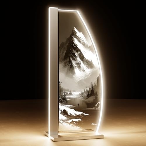 Luverre Tischlampe | LED-Leuchte | Glas-Leuchte mit Gravur für Nachttisch, Kommode, Wohnzimmer | Natur, Berg, Schnee (Snow Mountain, Segel | silber)