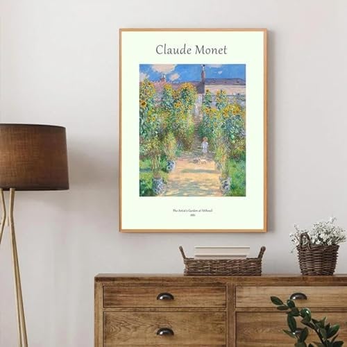 Vintage berühmtes Claude Monet Gartengemälde, Poster für Wand, Leinwand, Wandkunst, Bild für Zimmer, Heimdekoration, 50 x 70 cm, ohne Rahmen