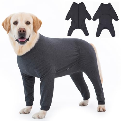 Yeapeeto Einteiler für Hunde, zur Erholung, für große und mittelgroße Hunde, Schlafanzug, Ganzkörper für Haarausfall, Allergien, Anti-Lecken, Wundschutz, Kegel-Alternative (4XL, Grau Dunkel)