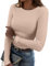 Zeagoo Maglietta a Manica Lunga Donna Casual Basic Top Elegante T-Shirt Slim Fit Tinta Unita Tops Girocollo Costine Shirt Marrone S