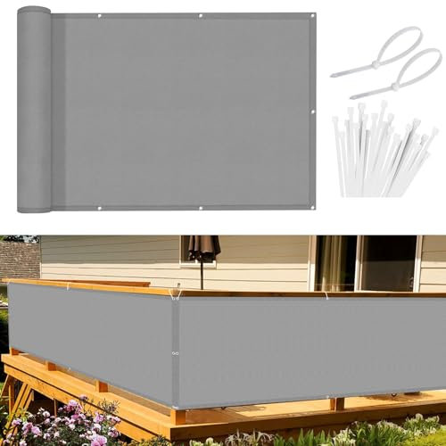 Sunnylaxx Balkon Sichtschutz 80x900cm, Hellgrau Balkonverkleidung Balkonabdeckung Balkonbespannung Blickdichte Windschutz und UV-Schutz mit Kabelbinder