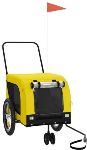 vidaXL Fahrradanhänger für Hunde, Hundeanhänger für Fahrrad, Anhänger für Katzen Haustiere, Hundefahrradanhänger Haustieranhänger, Gelb Schwarz Oxford-Gewebe Eisen