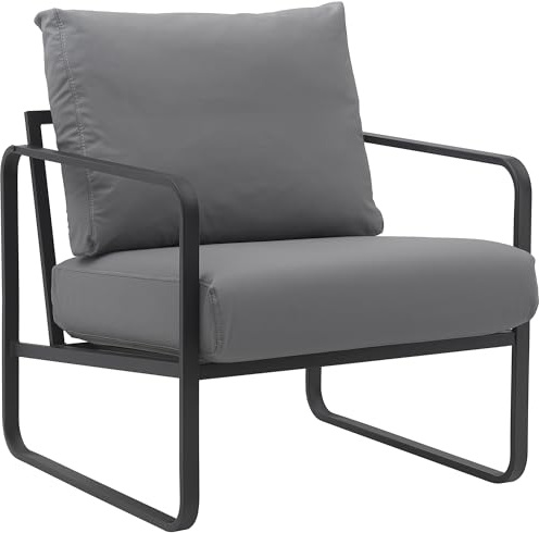 CLP Lounger Manea I Relaxsessel Kunstleder Oder Stoff Bezug I Mit Stabilem Metallgestell I Gepolsteter Clubsessel Farbe grau Material Kunstleder