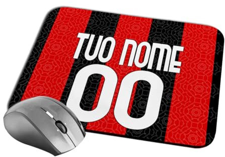 quickgadget Idea Regalo Tappetino Mouse Pad per Tifoso Milan 02 - Personalizzato con Nome e Numero - Perfetto per Ufficio e Gaming