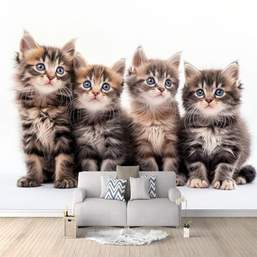 Art Fototapete Tierische Süße Katze 250x175 cm Vlies Tapeten Moderne Wandtapete Wohnzimmer Schlafzimmer, 3D Effekt Vliestapete Kinderzimmer Wanddeko UV-Beständig