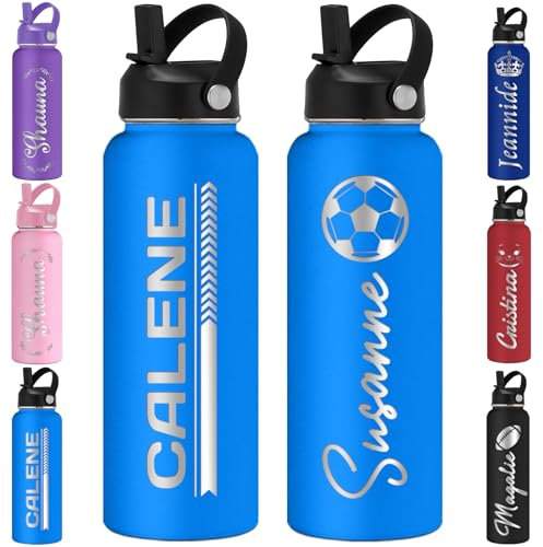 Gourde Personnalisable Enfant Isotherme Personnalisée avec nom En acier inoxydable Couvercle de paille gravé 354 ml, 532 ml, 700 ml, 950 ml, 1150 ml