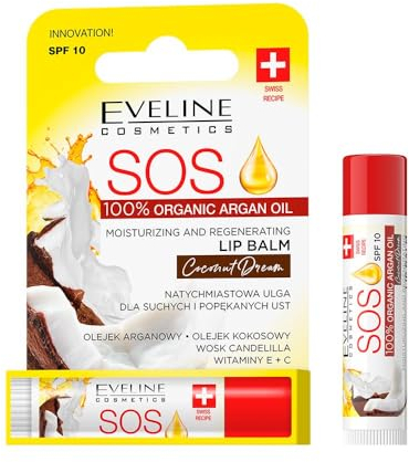 Eveline Cosmetics Eveline SOS Coconut Dream Lippenbalsam mit Arganöl & Kokosnussöl, SPF 10 Schutz - Intensive Feuchtigkeit & Reparatur