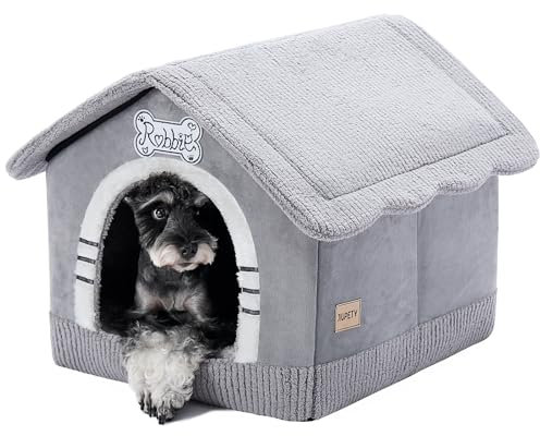 Jiupety Hundehöhle Hundehütte Indoor mit Rahmen, Gemütliche Hundehaus für Drinnen, Hundebett mit Dach für 7-14 kg, XL Größe 51x46x46 cm, Grey