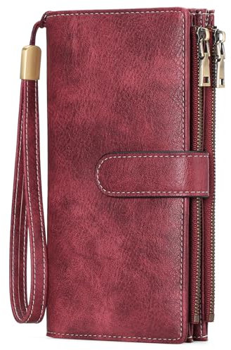 GOIACII Portefeuille Femme Cuir avec Blocage RFID Grande Femmes Embrayage avec Plusieurs Emplacements pour Cartes et Fermeture éclai,Vintage