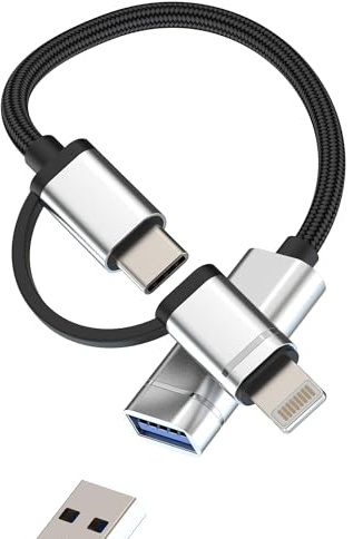 Adattatore USB(2 in 1)per Lightning USB C a USB-A OTG 3.0 cavo Chiavetta per iPhone16 15 14 Lettore Schede adattatori Macbook Connettore Fotocamera Convertitore Tablet trasferire Dati Android Splitter