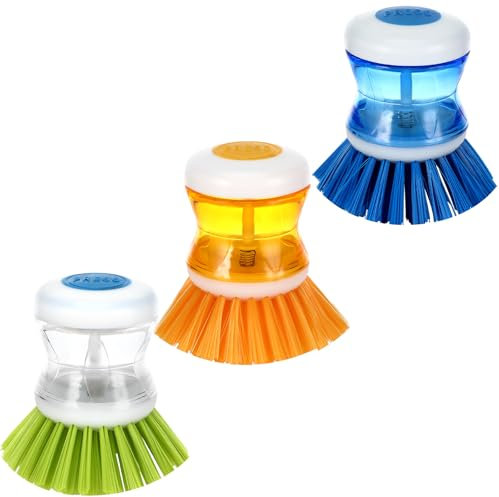 Brosse à Vaisselle avec Distributeur de Liquide, Brosse Vaisselle avec Reservoir, 3 Pièces Brosse Vaisselle, pour Nettoyer La Vaisselle, Les Casseroles, évier de Cuisine