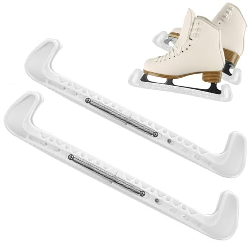 Kufenschoner Schlittschuhe, Verstellbarer Schlittschuh Schoner, Kufenschoner Eishockey, Kufenschoner Eiskunstlauf mit Spring, Schlittschuhe Zubehör für die Meisten Schlittschuhgrößen (Weiß)
