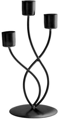 PLUSHCEWT European Style Candelabra, Modern Candlestick Candle Holders, 3-Arms Candle Stand Metal Candle Holder Iron Candle Holder Tabletop Taper Candlesticks Restaurant Wedding Home Decor (Black)