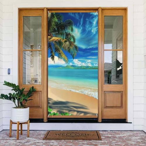 Tropische Palme Hawaii Strand gedruckt Türbanner Stoff hängende Türabdeckung Hintergrund Poster für Zuhause Haustür Urlaub Party Dekorationen