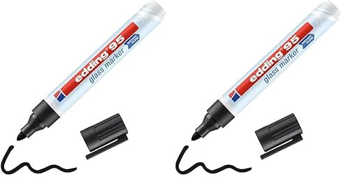 Edding 95 marqueur pour verre - noir - 1 stylo - pointe ronde 1,5-3 mm - marqueurs effaçables pour vitres - marquer des surfaces en verre (vitres, tableaux,tableau blancs) - effaçables à sec