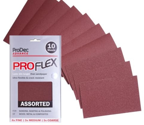 ProDec Advance Proflex - 10 fogli di carta abrasiva in ossido di alluminio ultra flessibile, resistente alle crepe, per levigare legno, vernice, gesso, stucco, metallo e altro, 230 x 140 mm