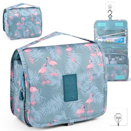 MINISOISO Trousse de Toilette de Voyage à Suspendre, Sac de Toilette étanche pour Femme, Sac de Maquillage Portable, Multifonction Imperméable Trousse de Toilette pour Voyage,Fitness,Camping (Flamant)