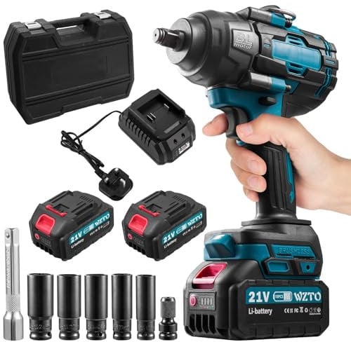 21V Cordless Impact Wrench, 1/2 Brushless Power Impact Gun, 1300N.m Electric Wrench, 3800RPM High Torque Impact Wrench with 4 Sockets Sets, Charge, Carry Box, LED Light, for Truck RV Furniture