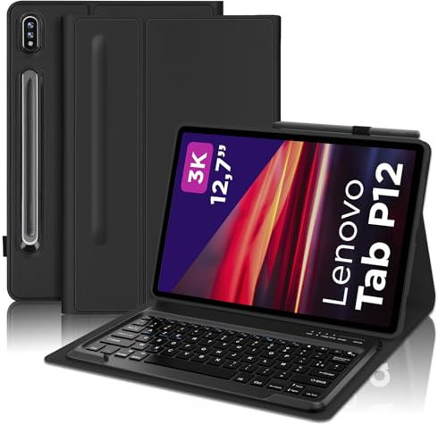 JADEMALL Coque Clavier pour Lenovo Tab P12 12.7 2023, AZERTY Français Clavier Magnétique Détachable Bluetooth pour Tablet Lenovo P12 12.7 TB370FU, Noir