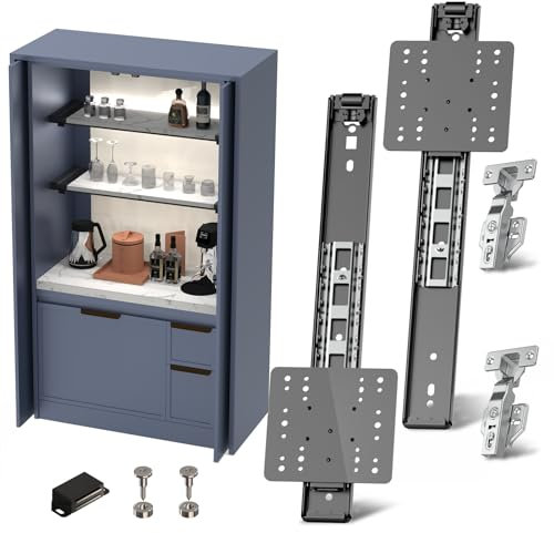 Cabinet Pocket Door Slide Hinge Kit for Inset Application, Pivot Pocket Door Slides for Cabinet wiht Hinges, Pivot Sliding Door Runners Hardware System for Cabinet Doors (2, 12/300mm)