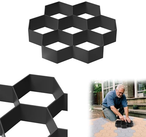 YRHome Betonform Garten Kunststoff Pflasterform Garten Trittsteine Schwarz Pflastersteine Streichen DIY Beton Gießform Für Gehwegen, Garten, Rasenbahnen-Sechseck(7 Kammer)-2 Stück