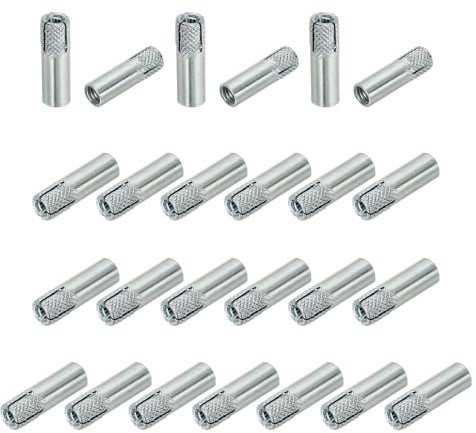 PATIKIL Anclajes Drop-in M6, 25 Pzas en Acero al Carbono Zincado para Concreto Sólido, Tornillos de Expansión Interna Estriados para Concreto y Drywall, Color Plateado