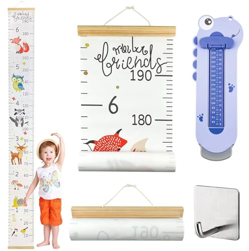 GZLCEU Fußmessgerät/Messlatte Kinder Set, 20×200cm Kindermesslatt Dinosaurier Füße Messen mit 1 Haken für Messen der Körpergröße und Füße von Jungen und Mädchen