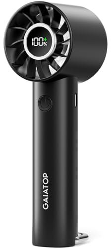 gaiatop Turbo Hand Held Fans with LED Torch Clasp Base, USB Rechargeable Portable Fans Mini Desk Fan, Digital Display Travel Essentials for Home Office School Outdoor Camp, Gifts for Women Men, Black