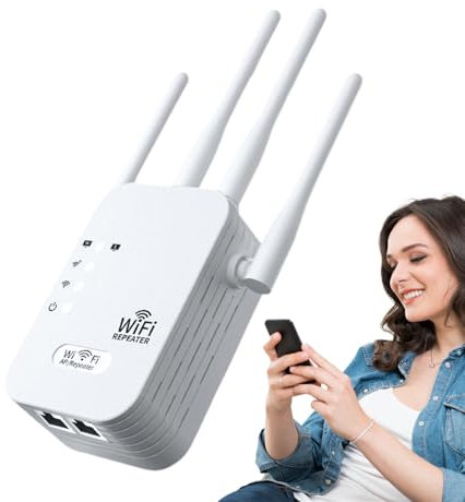 Extensor WiFi y repetidor inalámbrico -1200 Mbps Band (5 GHz / 2,4 GHz) Booster con 4 puertos Ethernet | Configuración rápida e informe extendido