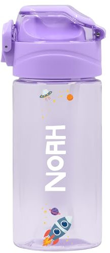 Stellasticker Borraccia personalizzata con nome, cannuccia in silicone, lavabile in lavastoviglie. Aggiungi il nome e scegli un tema tra i tanti disponibili. (Lavanda)