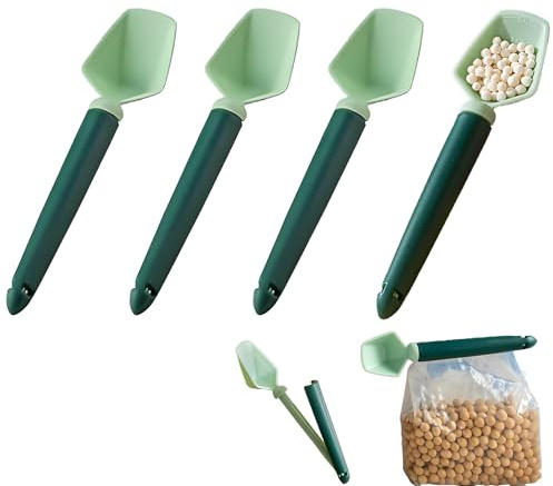 4 Stück Verschlussclips, Tütenclips Mit Messlöffel Gefrierbeutel Clips, Wiederverwendbar Clips Für Tüten, Sealing Clips for Bags, Verschlussklammern für Kaffee Süßigkeit-green (Grün 1)
