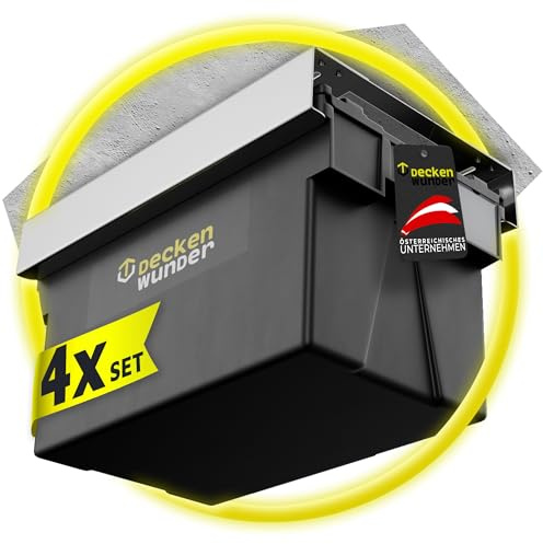Deckenwunder Storage-System | Überkopf-Garagenregal, Deckenregale, Deckenboxen, perfekt für Garage, Keller, Gartenhütte und Dachboden (4 Sets)