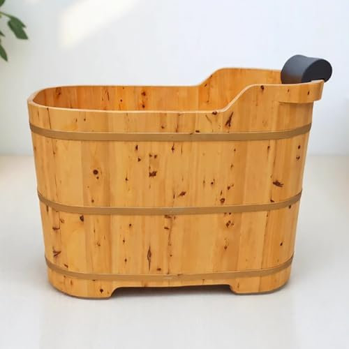 PA-DABAOO Petite Baignoire Îlot en Bois Fabriquée À La Main, Baignoire Japonaise Profonde avec Siège en Bois, Oreillers, Bonde, Baignoire Spa en Bois Massif,1.1m/3.6ft