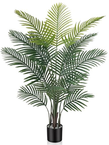 Artificial Palm Tree 4FT - Faux Plants with 15 Realistic Branches - Fake Tropical Floor Plants Pots Areca Palm for Indoor Home Office Decor