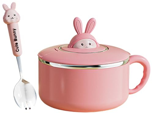 NASSMOSSE Ramen Bowl with Lid 1200ml Instant Noodle Bowl with Handles and Spoon Portable Cute Ramen Cooker for Soup, Noodles, Dumplings, Salads Style 1