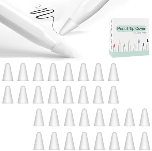 Funngy Stylus Tips Cover,32 PCS Silicone Nib Cap Cover Compatible with Apple Pencil Tips Protector for Noiseless Drawing Universal Stylus Nib Accessories for Apple Pencil 1st/2nd Gen/Pro White