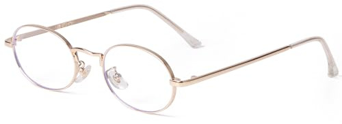 Laurinny Oval Blue Light Blocking Glasses for Women Men Fashion Clear Lens Metal Frame Eyeglasses Computer Reading Glasses(Gold Frame Clear Lens)