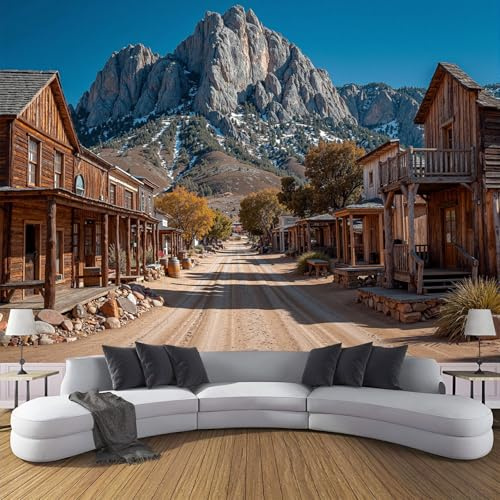 ZISTRCBAO Papier Peint Panoramique Ville Montagneuse De L'Ouest Soie, 300x210cm Poster Geant Mural Style Western Rétro Pour Salon Chambre Restaurant Décoration Murale