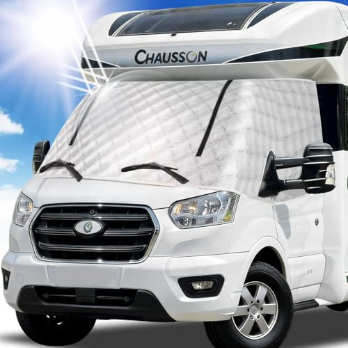 Hicover Thermische Fenstermatte für Ford Transit MK8 & MK9 2015-2025 | Silber Thermische Abdeckung Außendisolationsmatte Wohnmobil Sonnenschutz frontscheibenabdeckung transit thermomatte wohnmobil