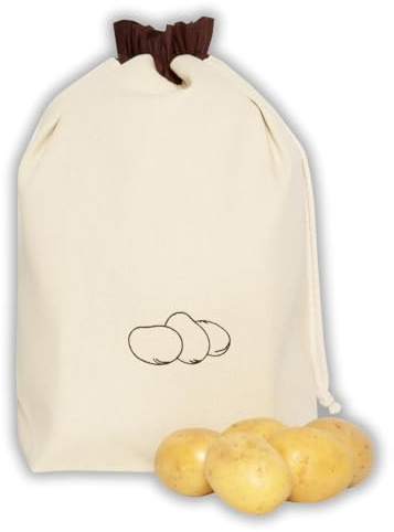 slowroom Kartoffelsack aus Baumwolle 36 x 37 cm, 2 Schichten, Waschbar | Kartoffel Aufbewahrung, Kartoffelbeutel, Lichtschutz, Handarbeit in Polen, EU-Herkunft, für Küche und Speisekammer