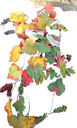 REGENT Set of 3 Reusable Autumn Garlands with Artificial Mixed Fall Color Leaves Flowers, Pinecones and Grapes - 4 Foot X 3, 12 Total!!