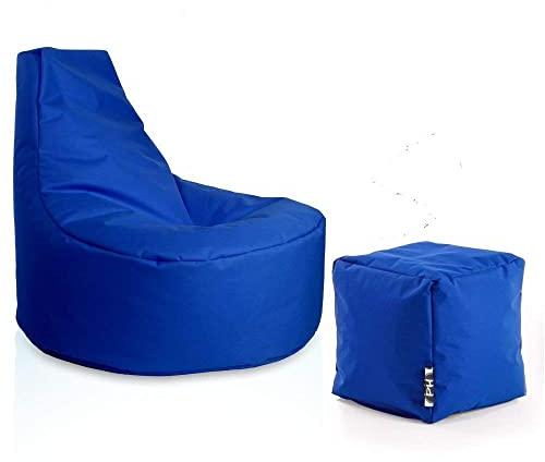 PATCH HOME Gamer Sessel inkl. Würfel Bean Bag Set Ø80cm, 30cm Sitzhöhe, 90cm Höhe + 35x35cm Würfel Blau