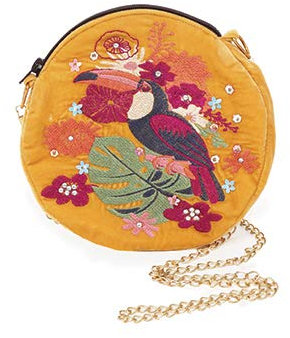 Samt bestickte Taschen, Kakadu Rosa