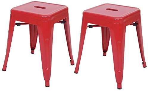 Mendler 2er-Set Hocker HWC-A73 Metall Industriedesign stapelbar - rot | Metallhocker, Sitzhocker