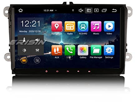 Erisin 9 Zoll Android 10.0 Autoradio für VW Passat Golf Jetta Caddy Tiguan Polo mit GPS Navi Unterstützt Carplay Android Auto Bluetooth WiFi 4G DAB+ Lenkradfernbedienung RDS Mirror Link OBD