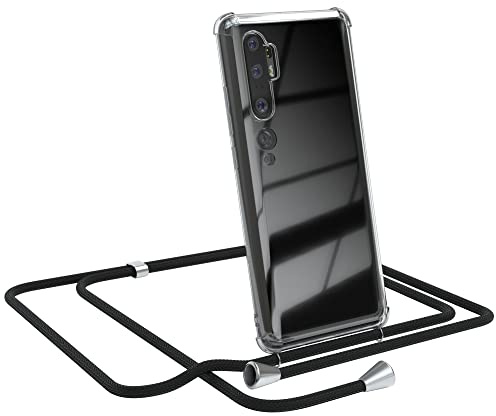EAZY CASE Handykette kompatibel mit Xiaomi Mi Note 10 / Note 10 Pro Handyhülle mit Umhängeband, Handykordel mit Schutzhülle, Silikonhülle, Hülle mit Band, Stylische Kette für Smartphone, Schwarz