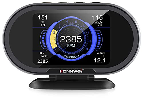 KONNWEI KW206 Car OBD2 HUD Digital Meter Gauge All in One Automotive Trip Computer Smart OBD Speedometer Water Temperature Fuel Pressure Tester for All 2003 and Newer Cars